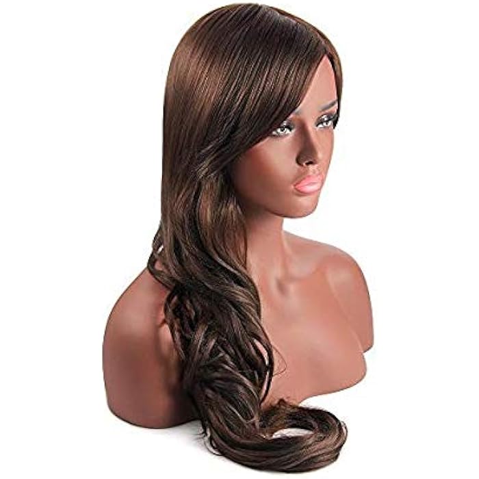 DILLARDS Brown Long Curly Wig - 34Curly Wig With Inclined Bangs Synthetic Wig For Women Natural As Real Hair Daily Party Cosplay Wigs (Dark Brown) - Image 1